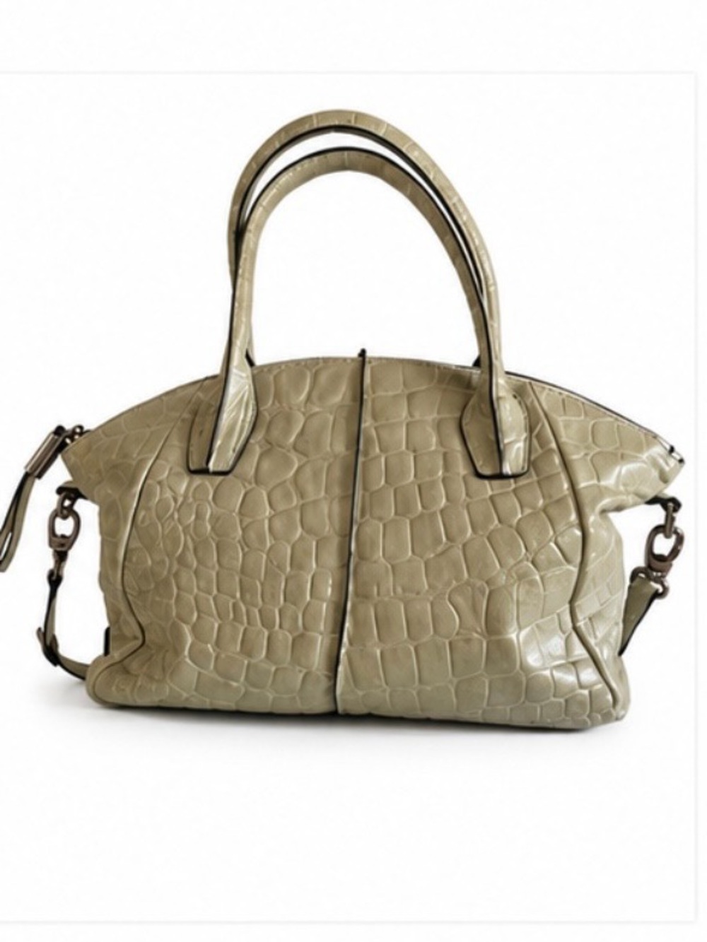 Charles Jourdan Taupe Croc Embossed Leather Satchel